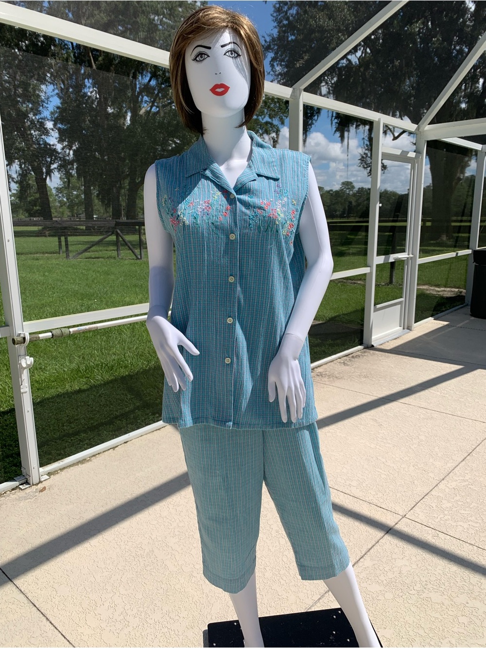 Koret Francisca Teal and Red Plaid capris